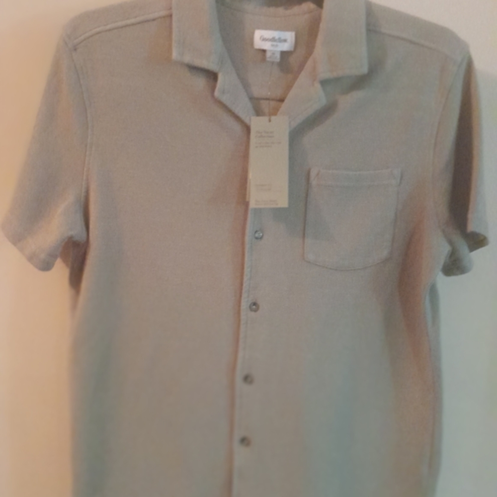 Goodfellow & Co Men's Casual Beige Knit Button Down Shirt